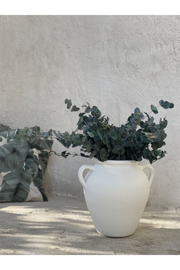 LEMOYA BÜYÜK BOY KULPLU GÖBEKLİ VAZO BEYAZ