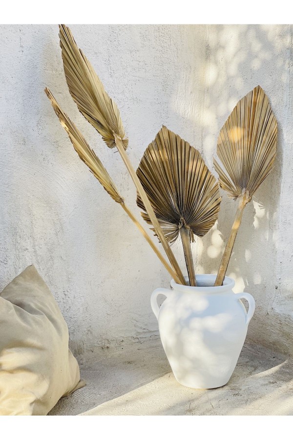 LEMOYA BÜYÜK BOY KULPLU GÖBEKLİ VAZO BEYAZ