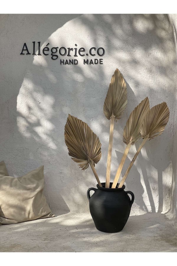 LEMOYA BÜYÜK BOY KULPLU GÖBEKLİ VAZO SİYAH