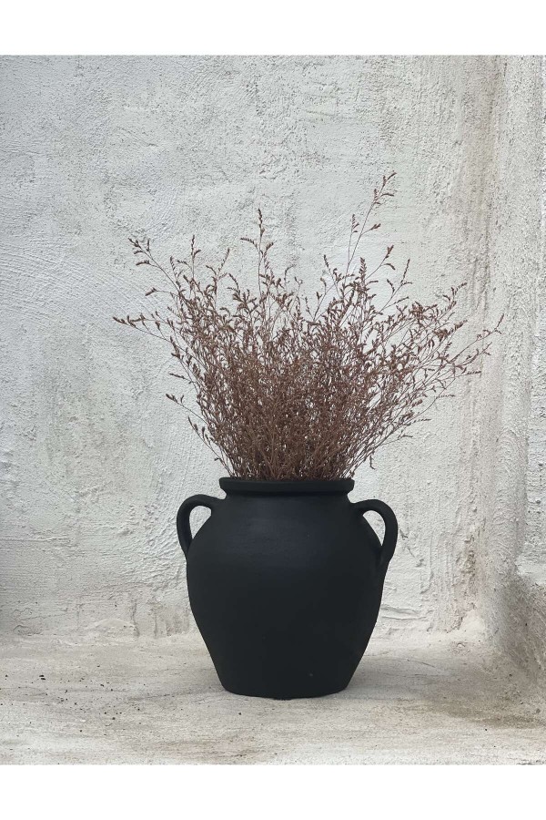 LEMOYA BÜYÜK BOY KULPLU GÖBEKLİ VAZO SİYAH