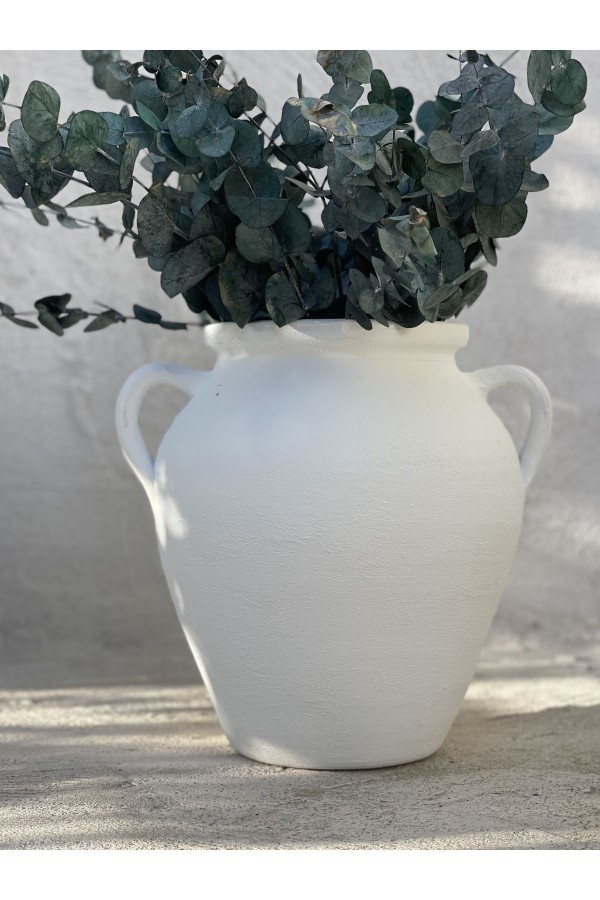 LEMOYA BÜYÜK BOY KULPLU GÖBEKLİ VAZO BEYAZ