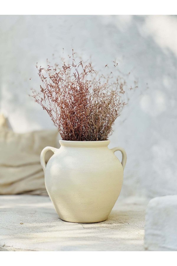 LEMOYA BÜYÜK BOY KULPLU GÖBEKLİ VAZO KREM