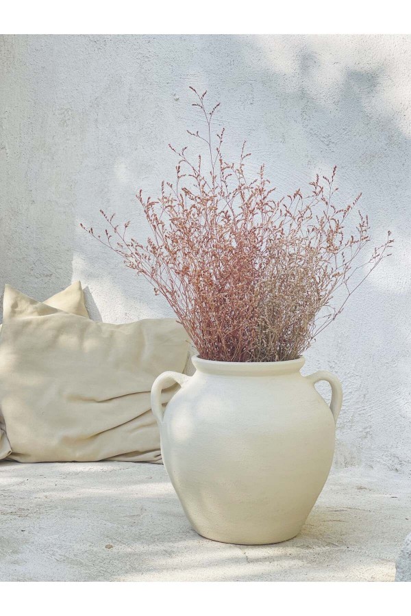 LEMOYA BÜYÜK BOY KULPLU GÖBEKLİ VAZO KREM