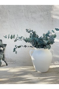 LEMOYA BÜYÜK BOY KULPLU GÖBEKLİ VAZO BEYAZ