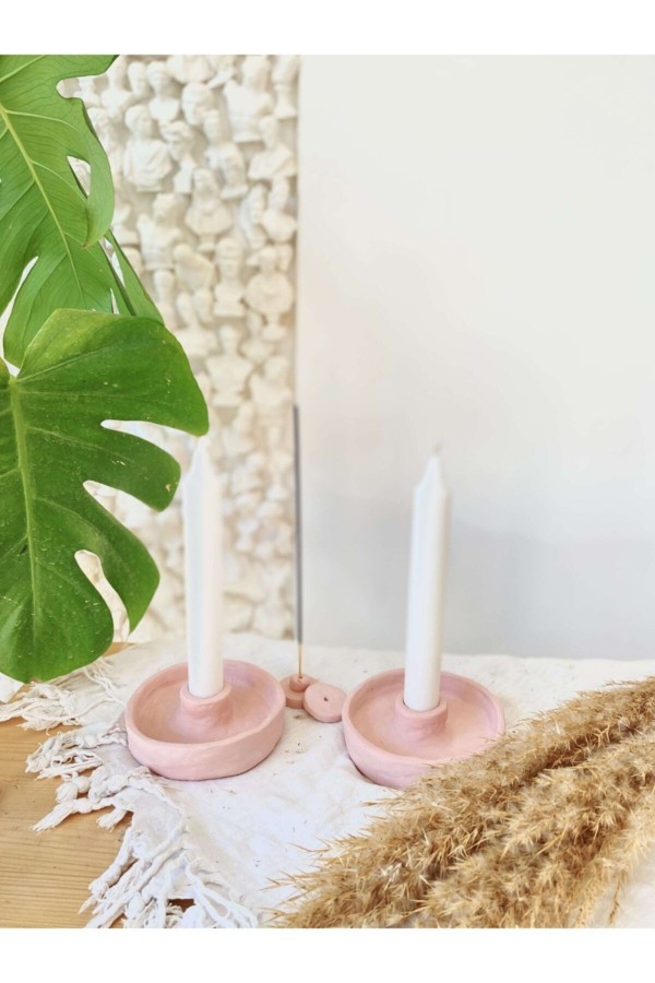 El Yapımı 2’li Pembe Kapaklı Şamdan Tütsülük