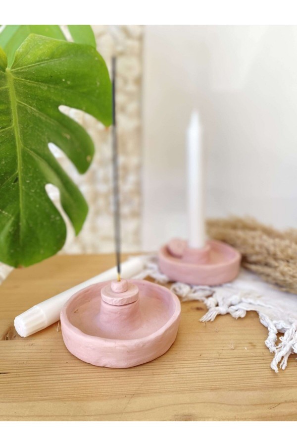 El Yapımı 2’li Pembe Kapaklı Şamdan Tütsülük