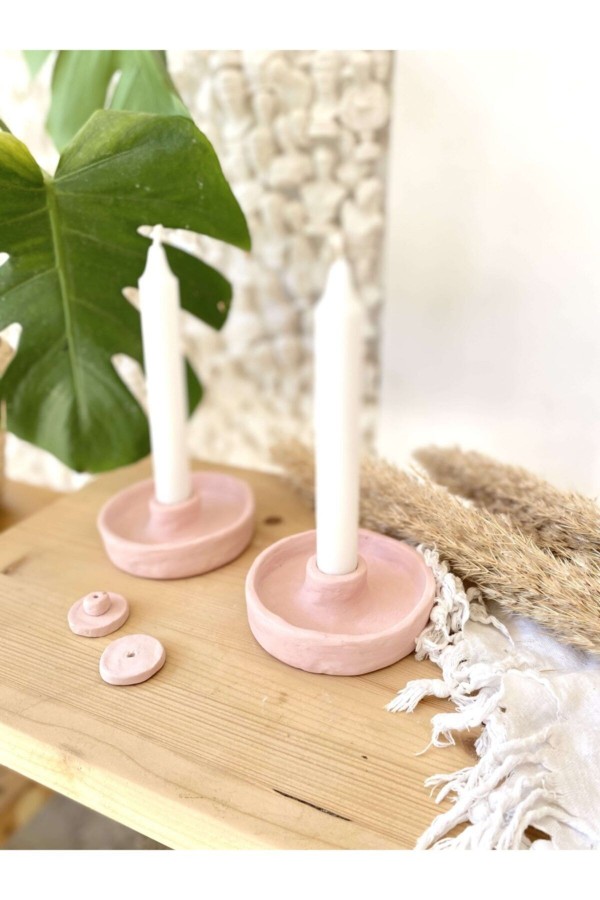 El Yapımı 2’li Pembe Kapaklı Şamdan Tütsülük