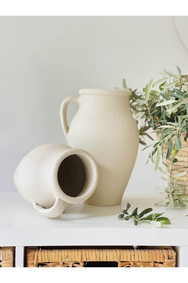 Limera 2li Tek Kulplu Vazo Dokulu Mat Krem