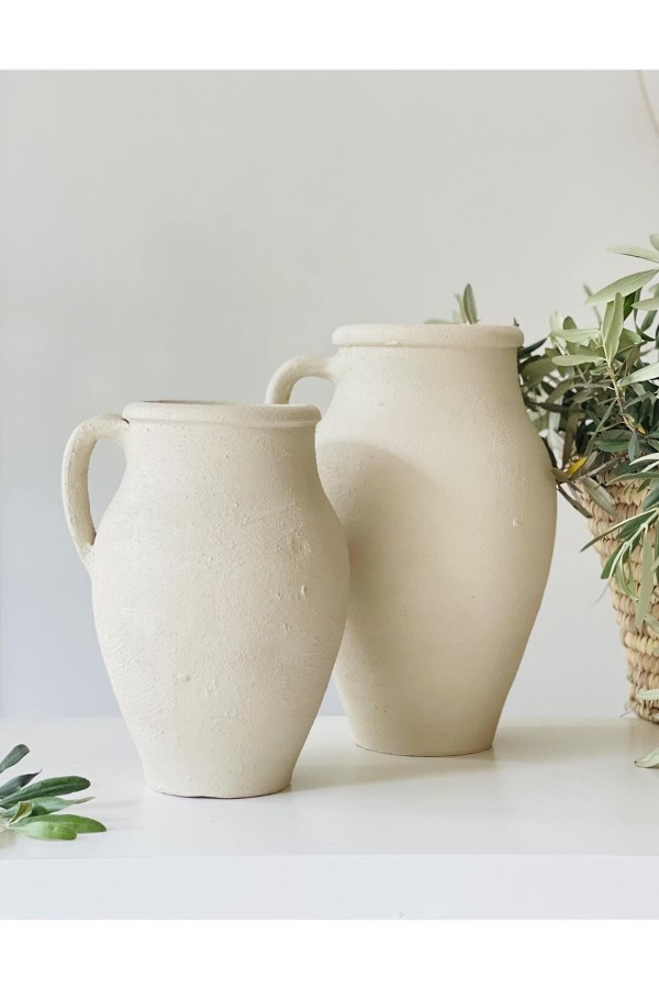 Limera 2li Tek Kulplu Vazo Dokulu Mat Krem