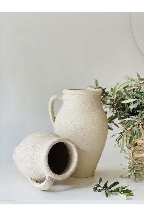 Limera 2li Tek Kulplu Vazo Dokulu Mat Krem