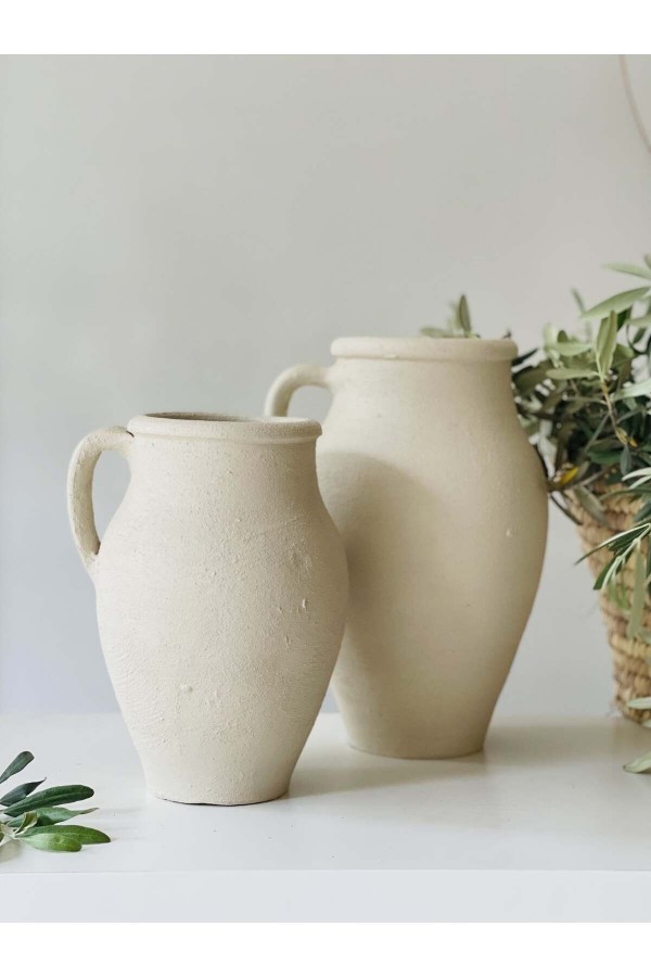 Limera 2li Tek Kulplu Vazo Dokulu Mat Krem