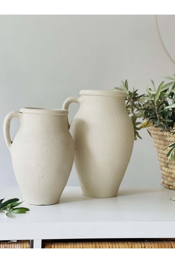 Limera 2li Tek Kulplu Vazo Dokulu Mat Krem