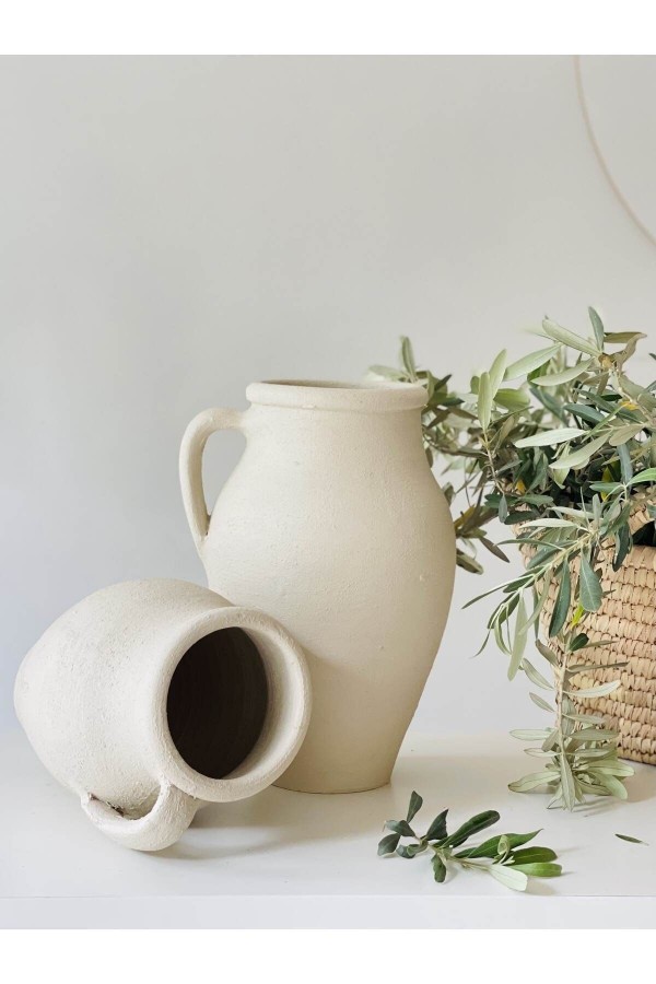 Limera 2li Tek Kulplu Vazo Dokulu Mat Krem