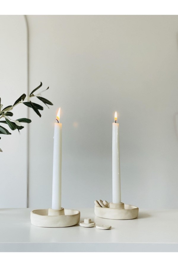 El Yapımı 2li Kapaklı Şamdan Tütsülük Krem