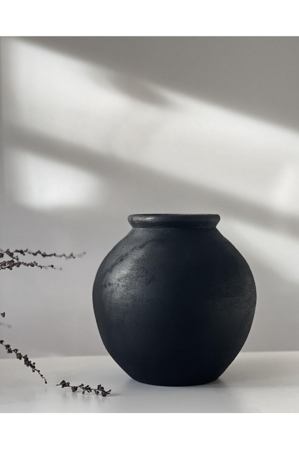 Lamee Büyük Göbekli Vazo Dokulu Mat Siyah
