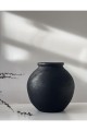 Lamee Büyük Göbekli Vazo Dokulu Mat Siyah