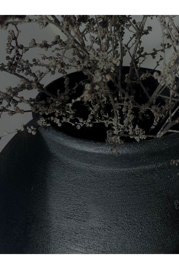 Lamee Büyük Göbekli Vazo Dokulu Mat Siyah