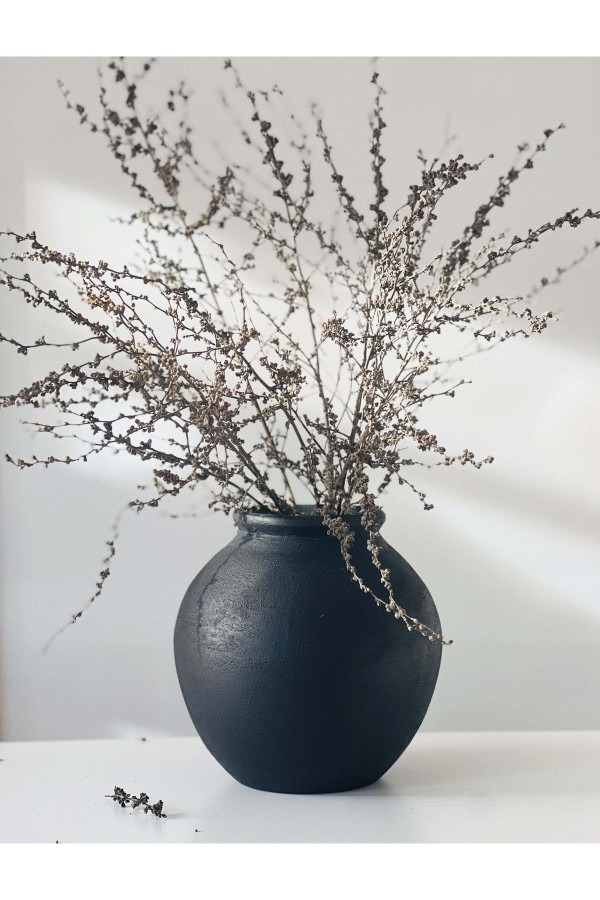 Lamee Büyük Göbekli Vazo Dokulu Mat Siyah