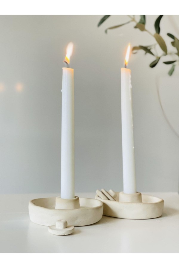 El Yapımı 2li Kapaklı Şamdan Tütsülük Krem