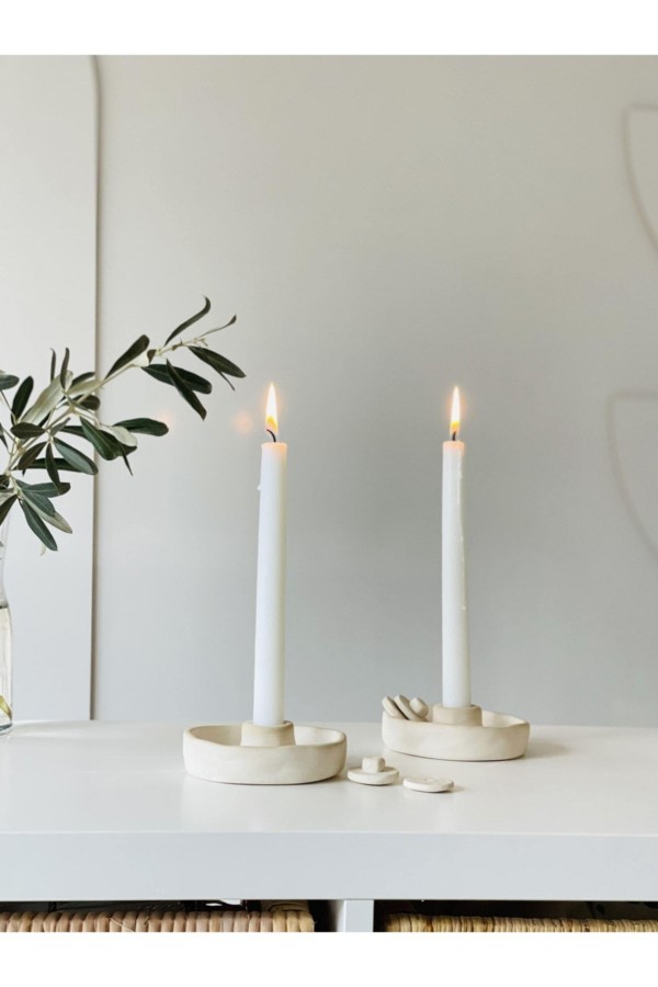 El Yapımı 2li Kapaklı Şamdan Tütsülük Krem