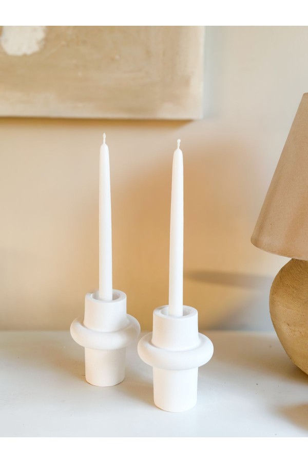 Longring 2'li Şamdan & Tealight Mumluk Beyaz