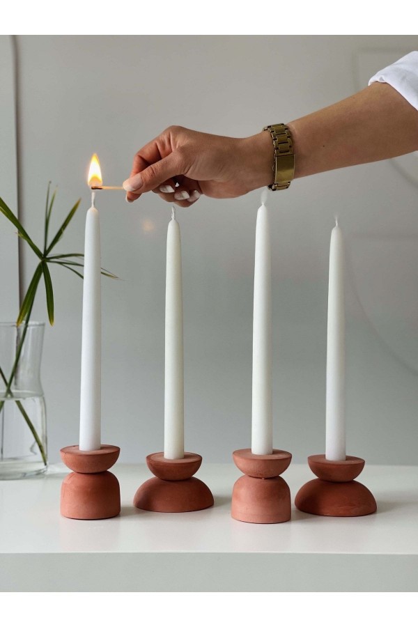 Luwe Ve Juwe 4'lü Şamdan Mumluk Seti Terracotta