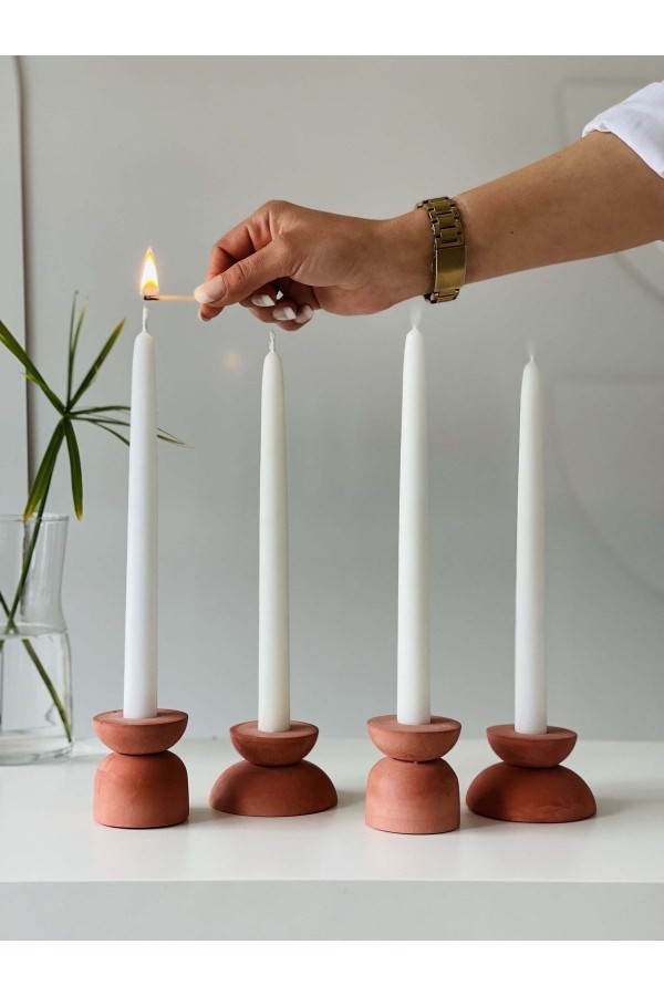 Luwe Ve Juwe 4'lü Şamdan Mumluk Seti Terracotta
