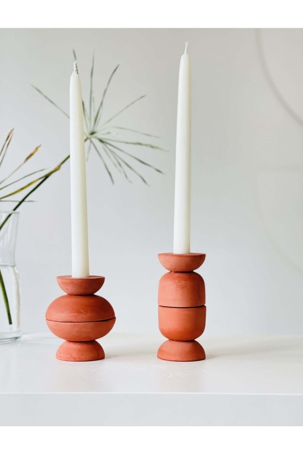 Luwe Ve Juwe 4'lü Şamdan Mumluk Seti Terracotta