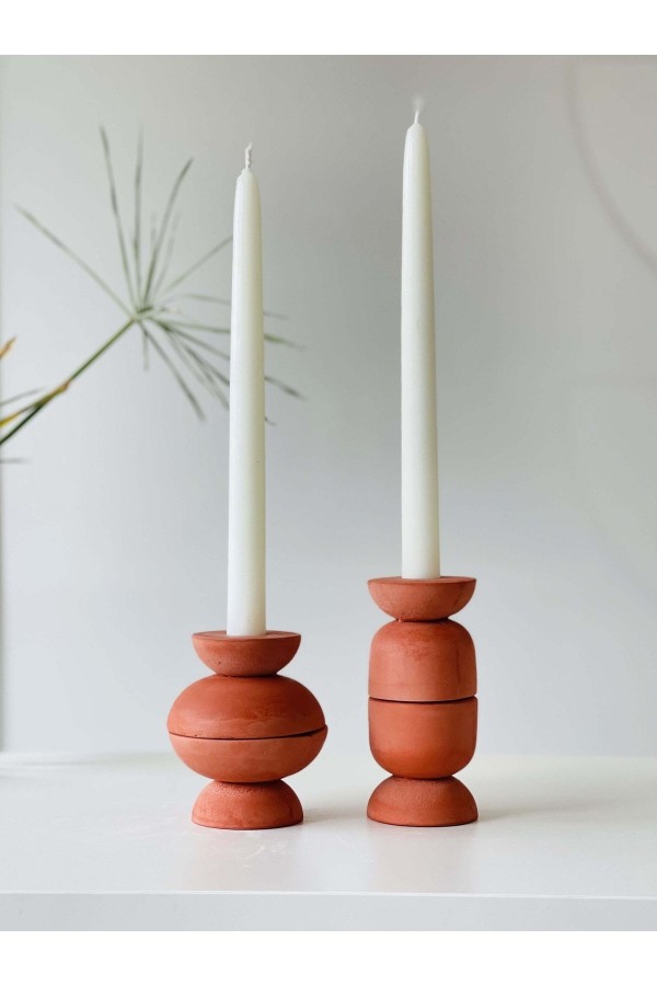Luwe Ve Juwe 4'lü Şamdan Mumluk Seti Terracotta