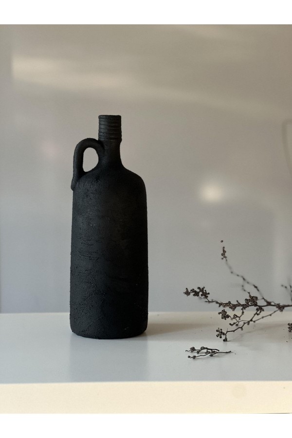 Lingo Tek Kulplu Eskitme Şişe Vazo Siyah