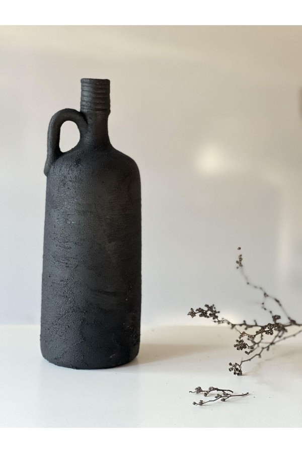 Lingo Tek Kulplu Eskitme Şişe Vazo Siyah