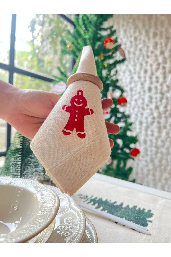 Yılbaşı Özel El Baskısı Sunumluk Organik Sofra Peçetesi 6'lı