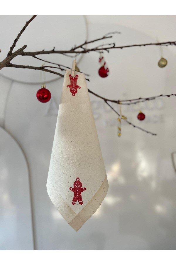 Yılbaşı Özel El Baskısı Sunumluk Organik Sofra Peçetesi 6'lı