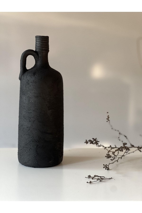 Lingo Tek Kulplu Eskitme Şişe Vazo Siyah