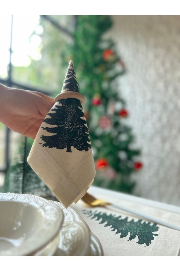 Yılbaşı Özel El Baskısı Sunumluk Organik Sofra Peçetesi 6'lı