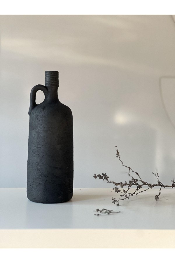 Lingo Tek Kulplu Eskitme Şişe Vazo Siyah