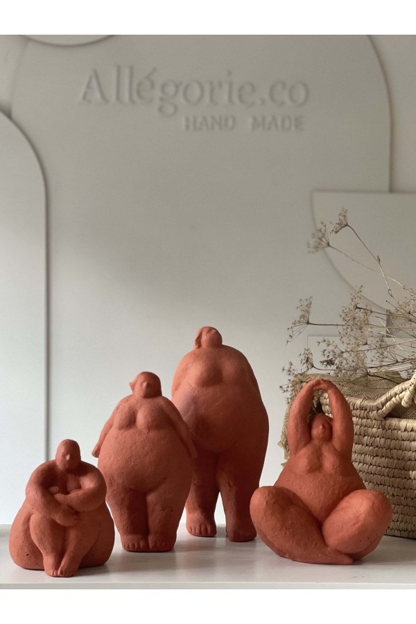 Alle Fat Lady Koleksiyonu Dekoratif Heykel 4lü Terracotta