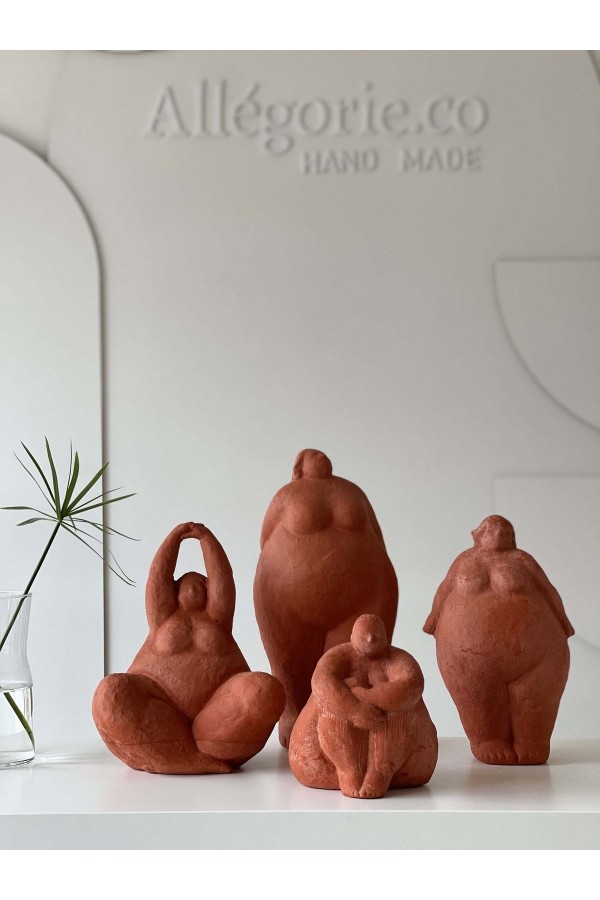Alle Fat Lady Koleksiyonu Dekoratif Heykel 4lü Terracotta