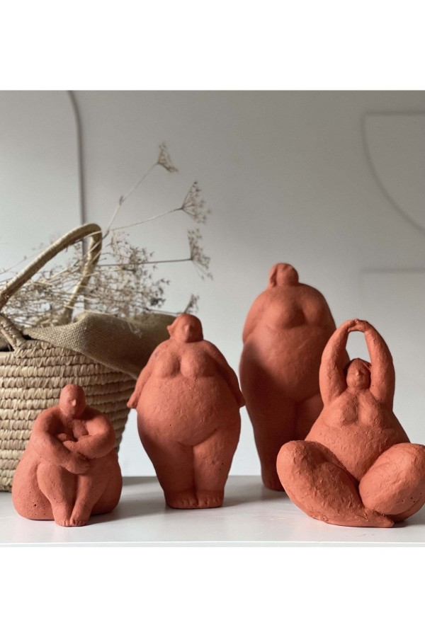 Alle Fat Lady Koleksiyonu Dekoratif Heykel 4lü Terracotta
