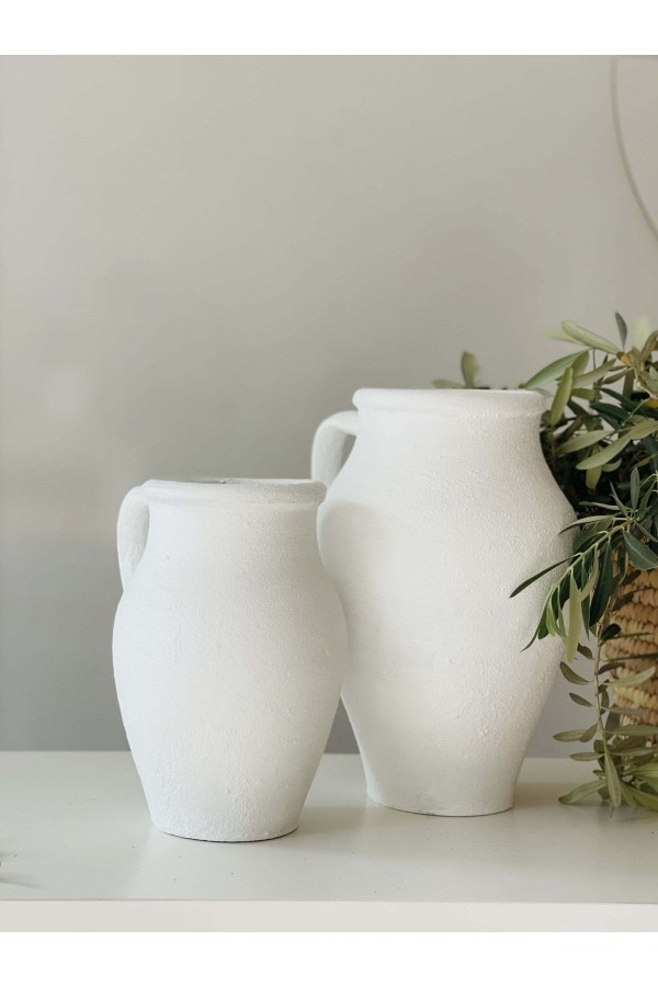 Limera 2li Tek Kulplu Vazo Dokulu Mat Beyaz