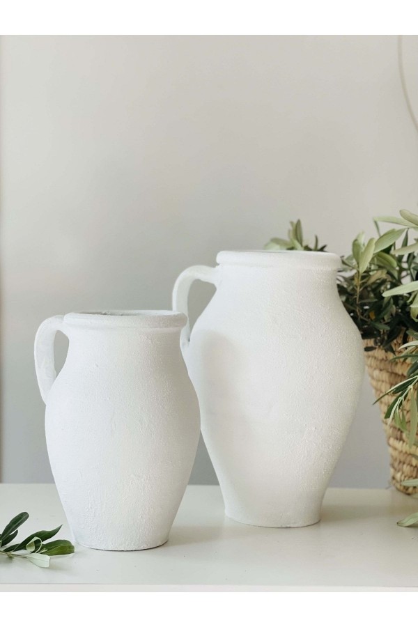 Limera 2li Tek Kulplu Vazo Dokulu Mat Beyaz