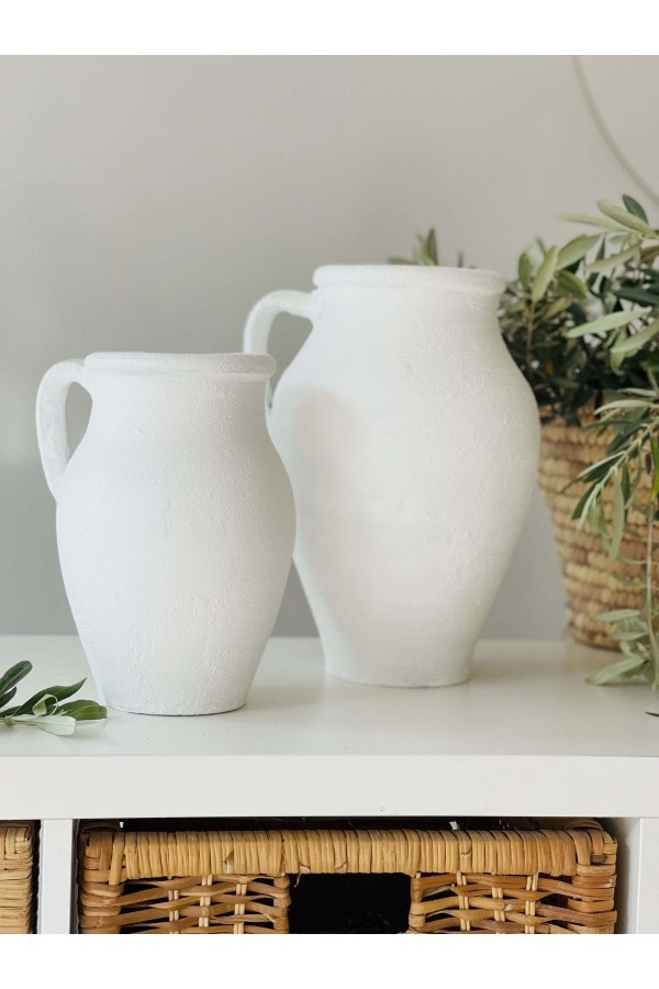 Limera 2li Tek Kulplu Vazo Dokulu Mat Beyaz