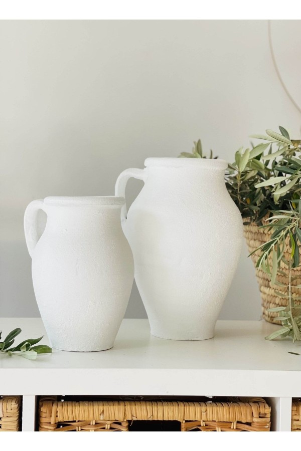 Limera 2li Tek Kulplu Vazo Dokulu Mat Beyaz