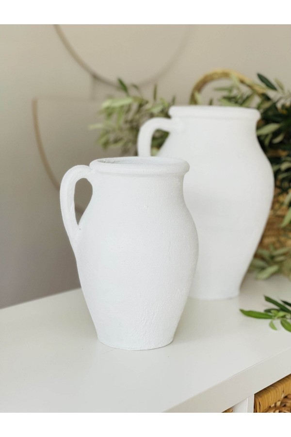 Limera 2li Tek Kulplu Vazo Dokulu Mat Beyaz