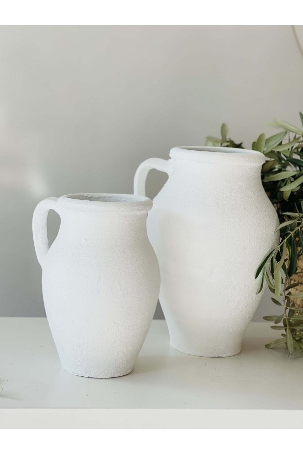 Limera 2li Tek Kulplu Vazo Dokulu Mat Beyaz