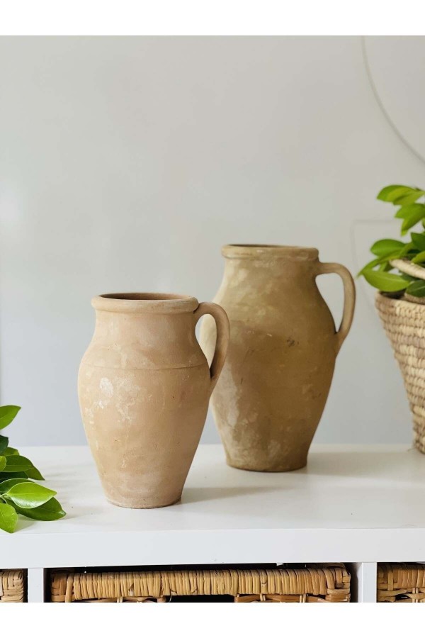 Limera 2li Tek Kulplu Vazo Dokulu Mat Naturel