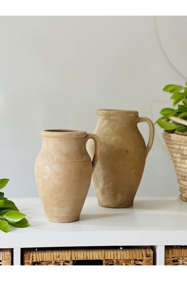 Limera 2li Tek Kulplu Vazo Dokulu Mat Naturel