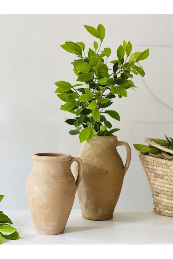 Limera 2li Tek Kulplu Vazo Dokulu Mat Naturel