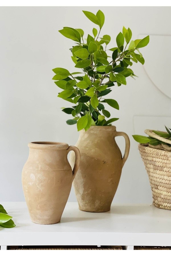 Limera 2li Tek Kulplu Vazo Dokulu Mat Naturel