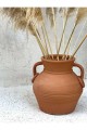 Leya Küpeli Çift Kulplu Büyük Vazo Terracotta
